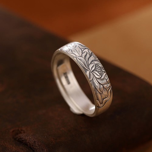 999 Sterling Silver Lotus Plum Blossom Enlightenment Ring 999 Sterling Silver Lotus Plum Blossom Enlightenment Ring