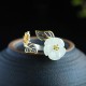 925 Silver Plated Copper White Jade Luck Ring