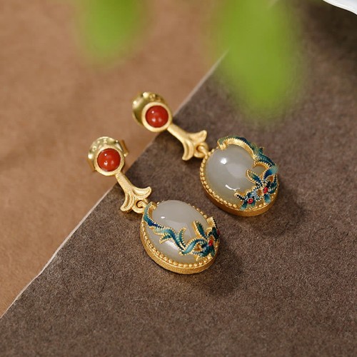 925 Sterling Silver Hetian Jade Vine Luck Set 925 Sterling Silver Hetian Jade Vine Luck Set