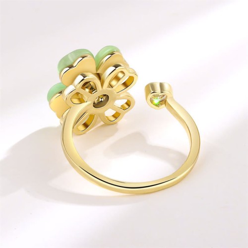 Cat's Eye Four Leaf Clover Zircon Ring