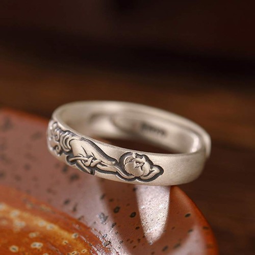 999 Sterling Silver Lotus Peony Enlightenment Ring