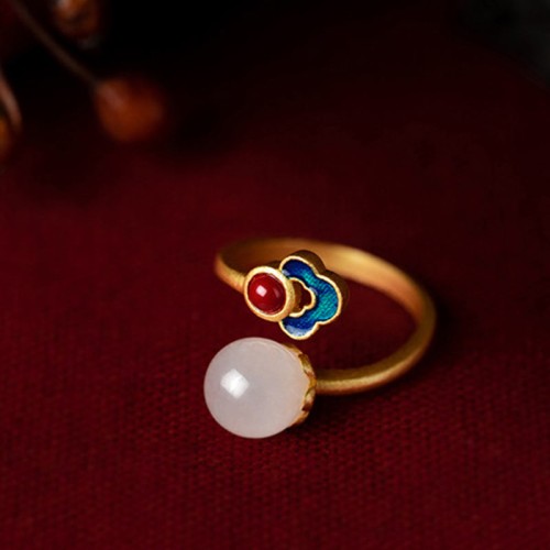 White Jade Auspicious Cloud Luck Ring