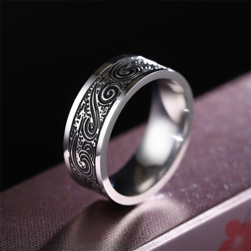Vintage Wave Auspicious Clouds Titanium Steel Balance Ring Vintage Wave Auspicious Clouds Titanium Steel Balance Ring
