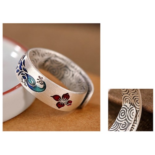 999 Silver Peacock Lotus Fortune Ring