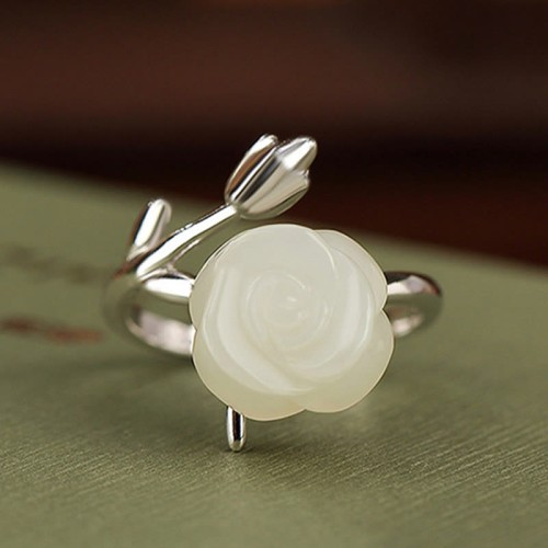925 Sterling Silver Gold Rose Hetian Jade Happiness Ring 925 Sterling Silver Gold Rose Hetian Jade Happiness Ring