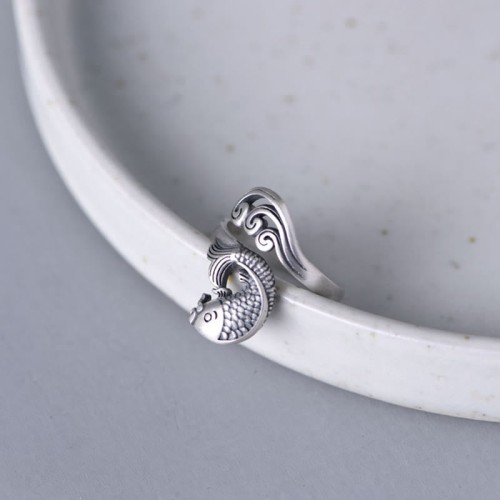 925 Silver Koi Fish Water Ripple Luck Ring 925 Silver Koi Fish Water Ripple Luck Ring
