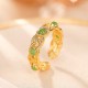 925 Sterling Silver Gold Braided Cyan Jade Ring