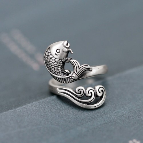 925 Silver Koi Fish Water Ripple Luck Ring 925 Silver Koi Fish Water Ripple Luck Ring