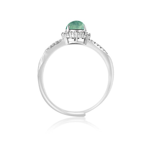 925 Sterling Silver Round Jade Luck Adjustable Ring