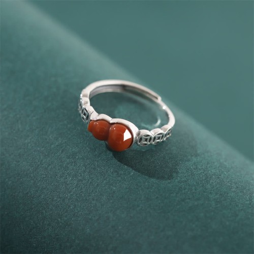 925 Silver Red Agate Gourd Coin Self-acceptance Ring 925 Silver Red Agate Gourd Coin Self-acceptance Ring