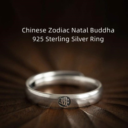925 Sterling Silver Zodiac Buddha Blessing Couple Ring