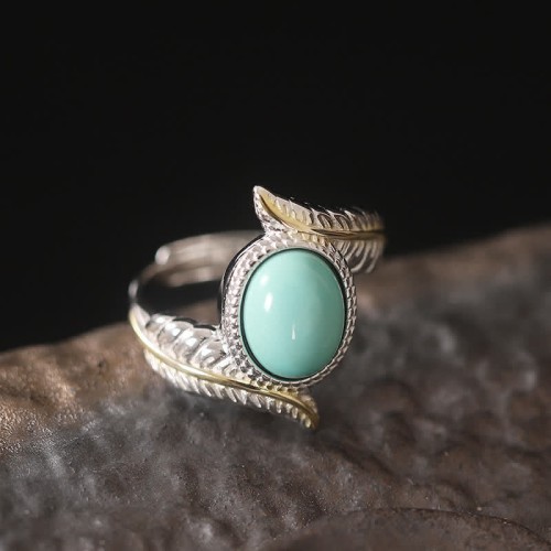 925 Silver Turquoise Feather Protection Ring 925 Silver Turquoise Feather Protection Ring