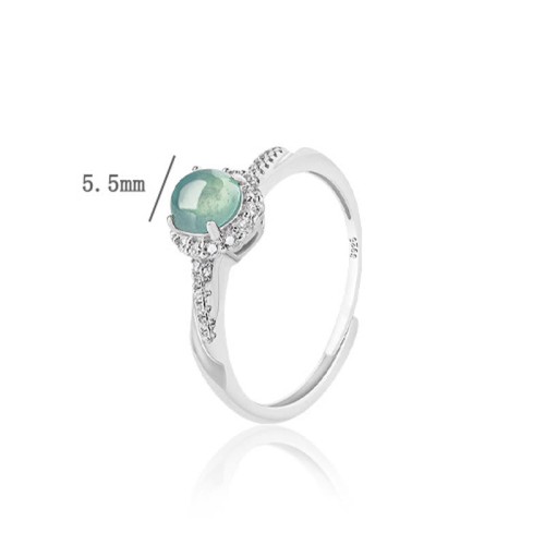 925 Sterling Silver Round Jade Luck Adjustable Ring