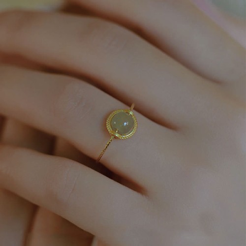 14K Gold Plated Round Jade Luck Ring