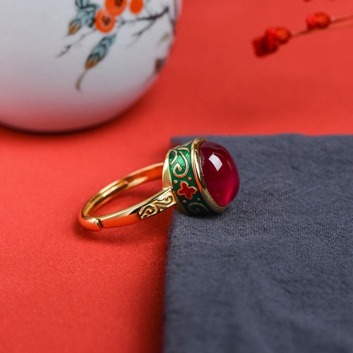 925 Sterling Silver Red Corundum Courage Ring