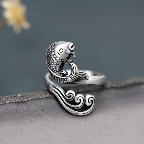 925 Silver Koi Fish Water Ripple Luck Ring 925 Silver Koi Fish Water Ripple Luck Ring