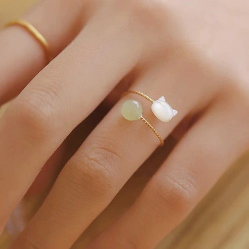 Tridacna Stone Cat Head Jade Blessing Ring Tridacna Stone Cat Head Jade Blessing Ring