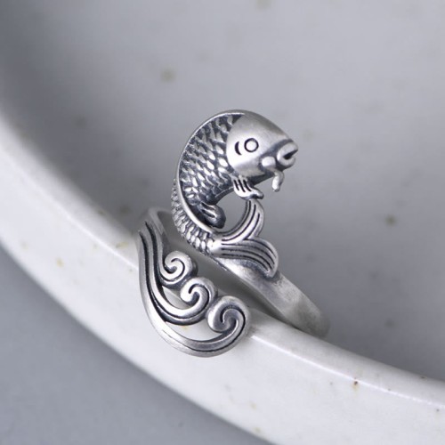 925 Silver Koi Fish Water Ripple Luck Ring 925 Silver Koi Fish Water Ripple Luck Ring