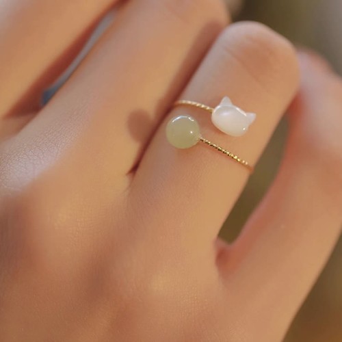 Tridacna Stone Cat Head Jade Blessing Ring Tridacna Stone Cat Head Jade Blessing Ring