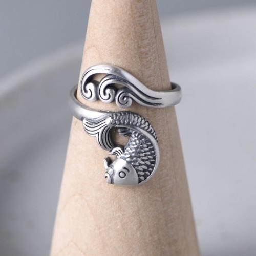 925 Silver Koi Fish Water Ripple Luck Ring 925 Silver Koi Fish Water Ripple Luck Ring