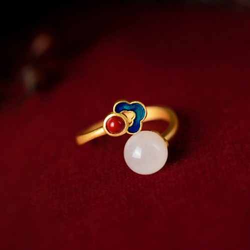 White Jade Auspicious Cloud Luck Ring