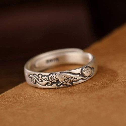 999 Sterling Silver Lotus Peony Enlightenment Ring