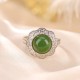 925 Sterling Silver Hetian Cyan Jade Flower Ring
