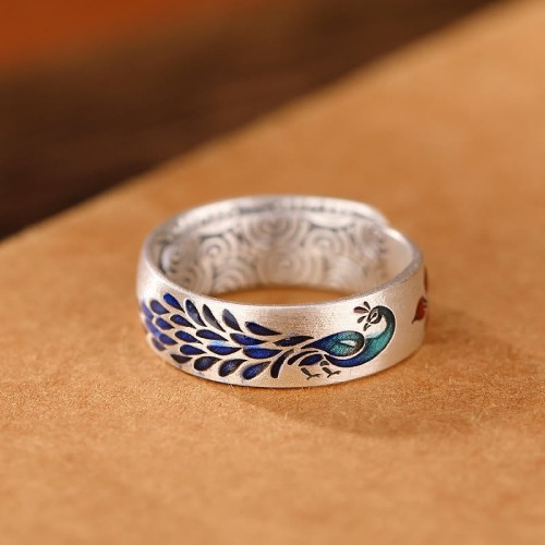 999 Silver Peacock Lotus Fortune Ring