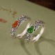 925 Silver Red Agate Cyan Jade Gourd Ring