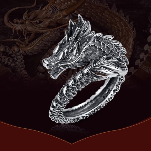 925 Silver Vintage Dragon Protection Ring