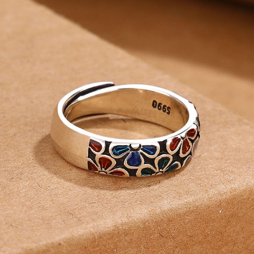 Colorful Plum Blossom Copper Healing Adjustable Ring Colorful Plum Blossom Copper Healing Adjustable Ring