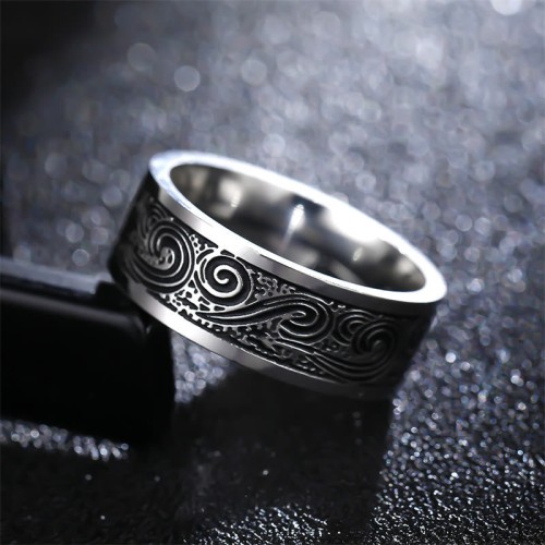 Vintage Wave Auspicious Clouds Titanium Steel Balance Ring Vintage Wave Auspicious Clouds Titanium Steel Balance Ring