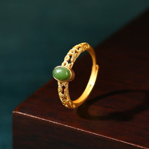 Auspicious Cloud Cyan Jade Luck Ring