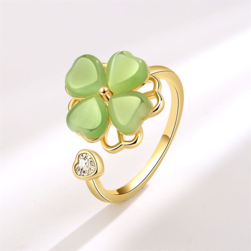 Cat's Eye Four Leaf Clover Zircon Ring