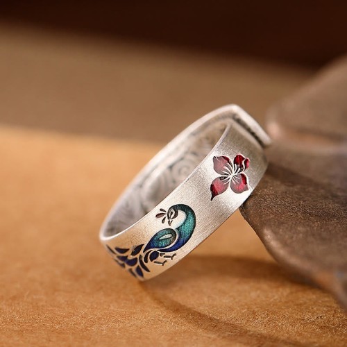 999 Silver Peacock Lotus Fortune Ring