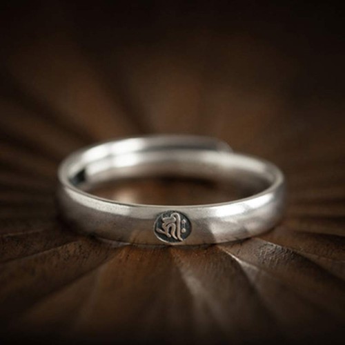 925 Sterling Silver Zodiac Buddha Blessing Couple Ring