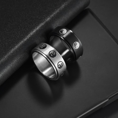 Yin Yang Titanium Steel Rotatable Ring