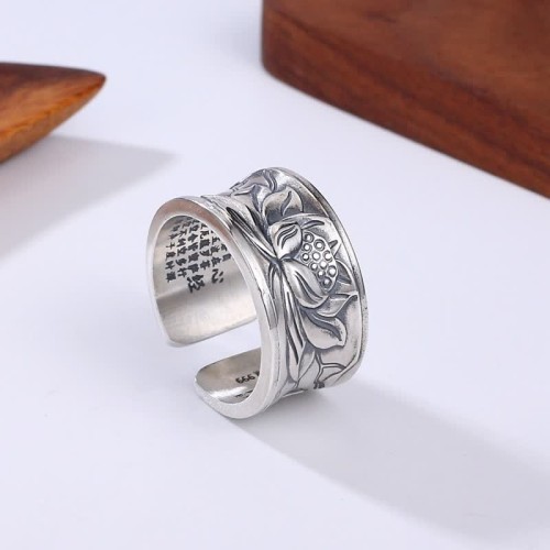 999 Silver Lotus Heart Sutra Protection Ring