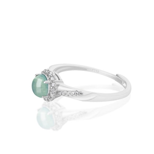 925 Sterling Silver Round Jade Luck Adjustable Ring