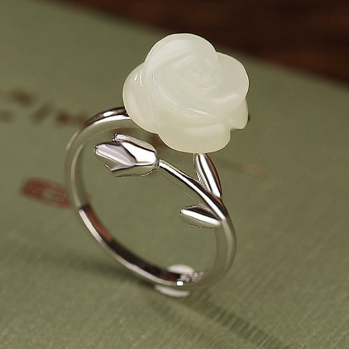 925 Sterling Silver Gold Rose Hetian Jade Happiness Ring 925 Sterling Silver Gold Rose Hetian Jade Happiness Ring