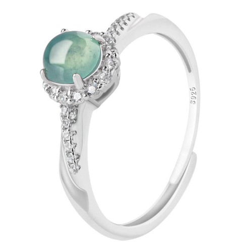 925 Sterling Silver Round Jade Luck Adjustable Ring