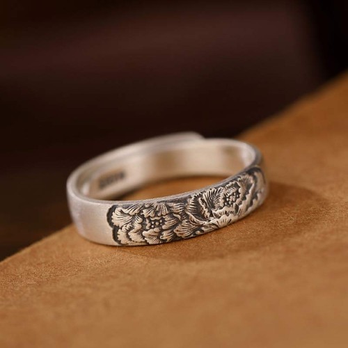 999 Sterling Silver Lotus Peony Enlightenment Ring