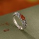 925 Silver Red Agate Cyan Jade Gourd Ring