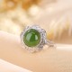 925 Sterling Silver Hetian Cyan Jade Flower Ring