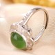 925 Sterling Silver Hetian Cyan Jade Flower Ring