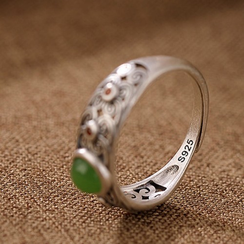 925 Silver Hetian Cyan Jade Harmony Ring