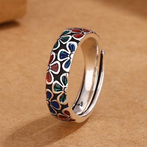 Colorful Plum Blossom Copper Healing Adjustable Ring Colorful Plum Blossom Copper Healing Adjustable Ring