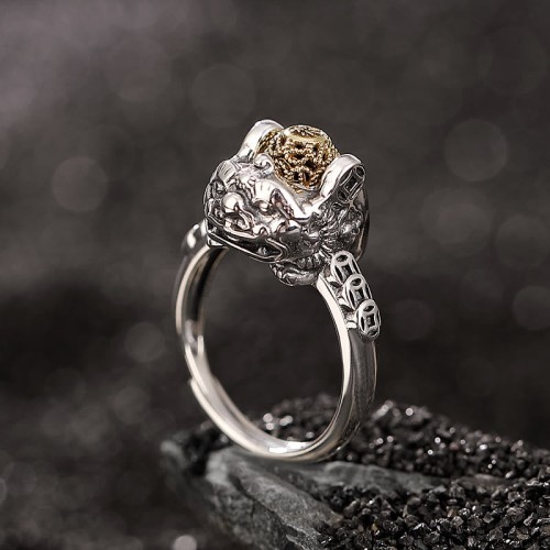 925 Silver PiXiu Copper Coin Wealth Ring