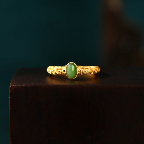 Auspicious Cloud Cyan Jade Luck Ring
