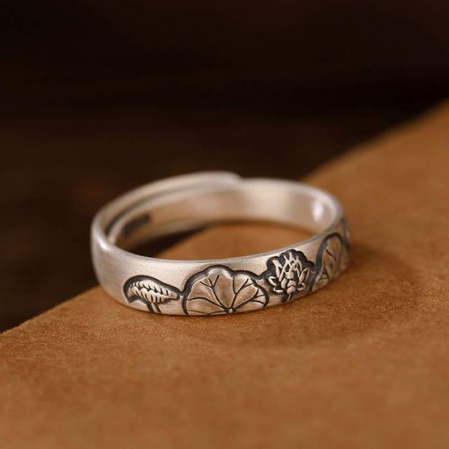 999 Sterling Silver Lotus Peony Enlightenment Ring